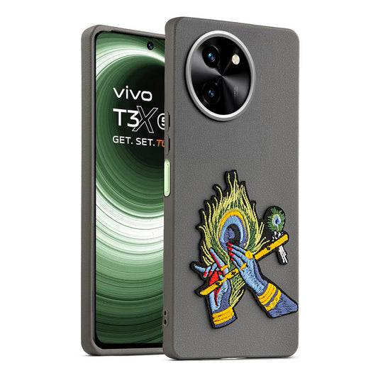 Sleek Textured Silicone Case for Vivo T3x 5G Featuring Divine Embroidery on the Back