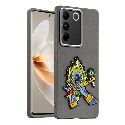 Sleek Textured Silicone Case for Vivo V27 5G Featuring Divine Embroidery on the Back