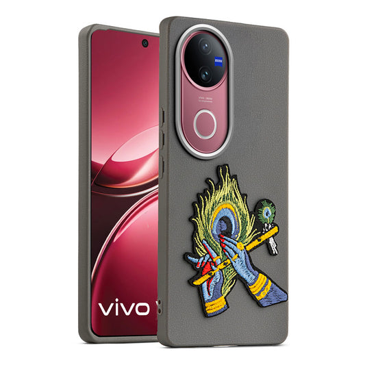 Sleek Textured Silicone Case for Vivo V50 5G Featuring Divine Embroidery on the Back