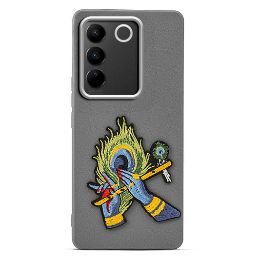 Sleek Textured Silicone Case for Vivo V27 5G Featuring Divine Embroidery on the Back