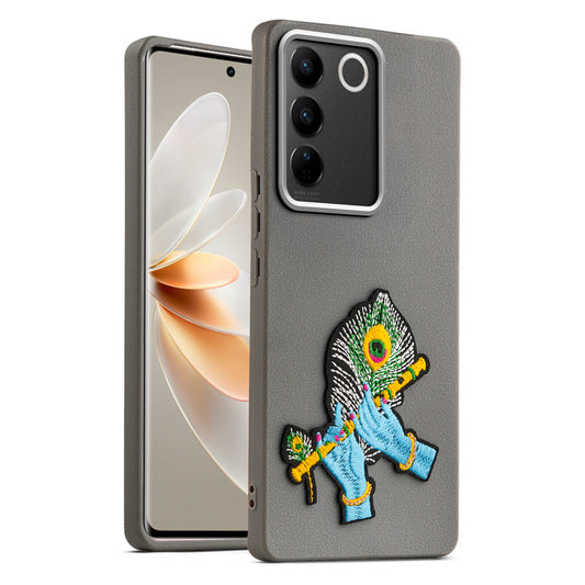 Sleek Textured Silicone Case for Vivo V27 5G Featuring Divine Embroidery on the Back