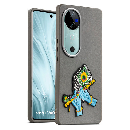 Sleek Textured Silicone Case for Vivo V40 5G Featuring Divine Embroidery on the Back