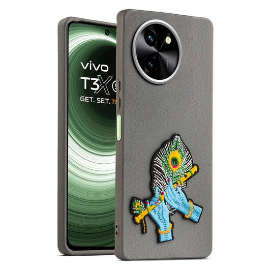 Sleek Textured Silicone Case for Vivo T3x 5G Featuring Divine Embroidery on the Back