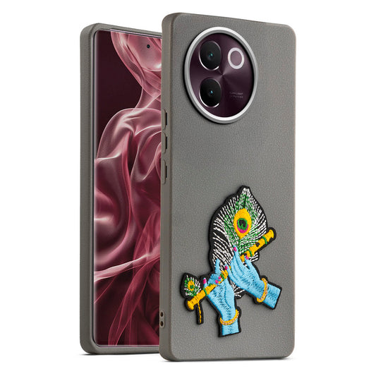 Sleek Textured Silicone Case for Vivo V30e 5G Featuring Divine Embroidery on the Back