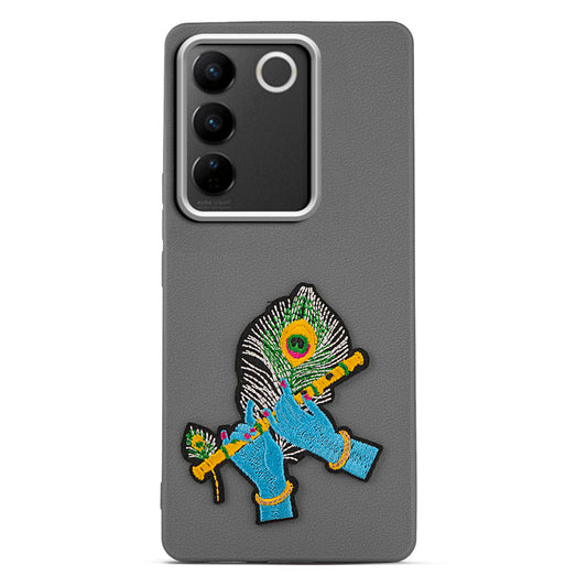 Sleek Textured Silicone Case for Vivo V27 5G Featuring Divine Embroidery on the Back