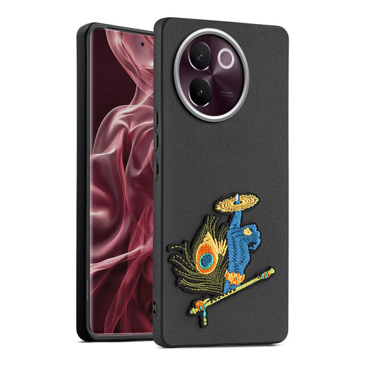 Sleek Textured Silicone Case for Vivo V30e 5G Featuring Divine Embroidery on the Back