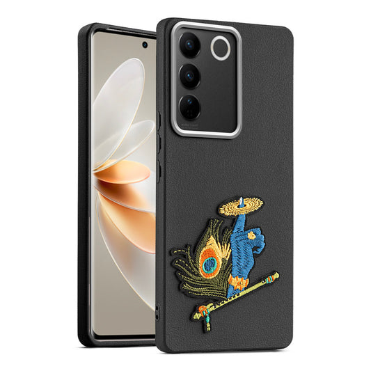 Sleek Textured Silicone Case for Vivo V27 5G Featuring Divine Embroidery on the Back