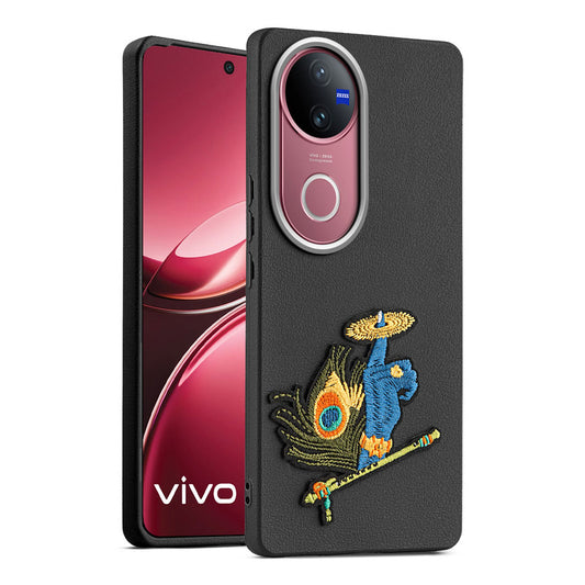 Sleek Textured Silicone Case for Vivo V50 5G Featuring Divine Embroidery on the Back