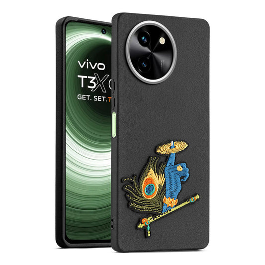 Sleek Textured Silicone Case for Vivo T3x 5G Featuring Divine Embroidery on the Back