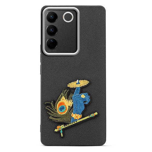 Sleek Textured Silicone Case for Vivo V27 5G Featuring Divine Embroidery on the Back