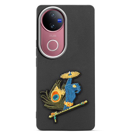 Sleek Textured Silicone Case for Vivo V50 5G Featuring Divine Embroidery on the Back