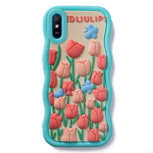 3D Silicone Soft Wave Edges Mobile Back Case For Redmi 9A