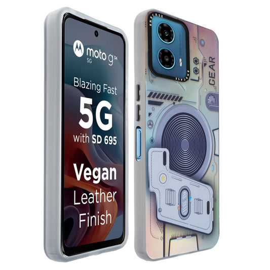 Futuristic Rainbow Effect Circuit Print Hard Back Cover For Motorola Moto G34 5G