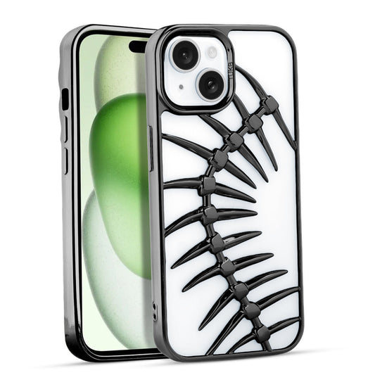 Spine Guard theme Fish Bone Textured Silicone Back Cover for Apple iPhone 15 Plus