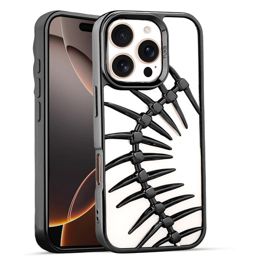 Spine Guard theme Fish Bone Textured Silicone Back Cover for Apple iPhone 16 Pro