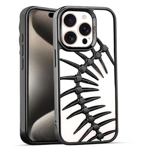 Spine Guard theme Fish Bone Textured Silicone Back Cover for Apple iPhone 15 Pro Max