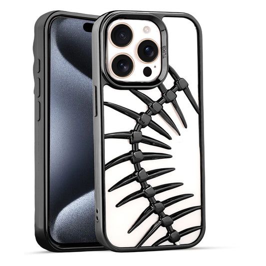 Spine Guard theme Fish Bone Textured Silicone Back Cover for Apple iPhone 15 Pro