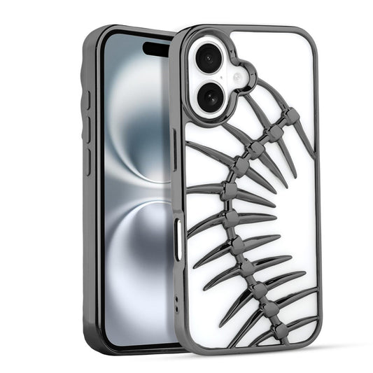 Spine Guard theme Fish Bone Textured Silicone Back Cover for Apple iPhone 16