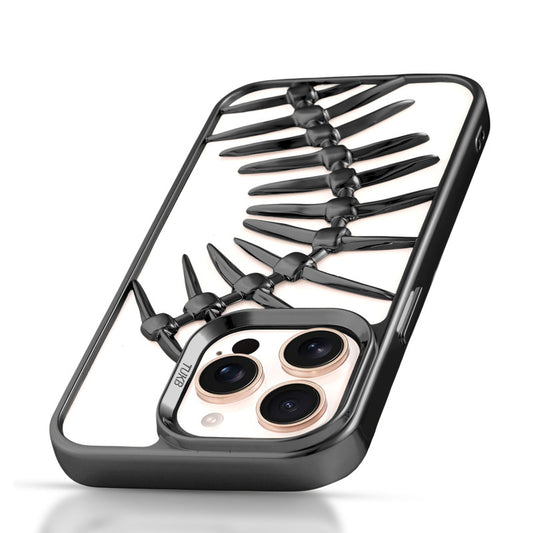 Spine Guard theme Fish Bone Textured Silicone Back Cover for Apple iPhone 15 Pro Max
