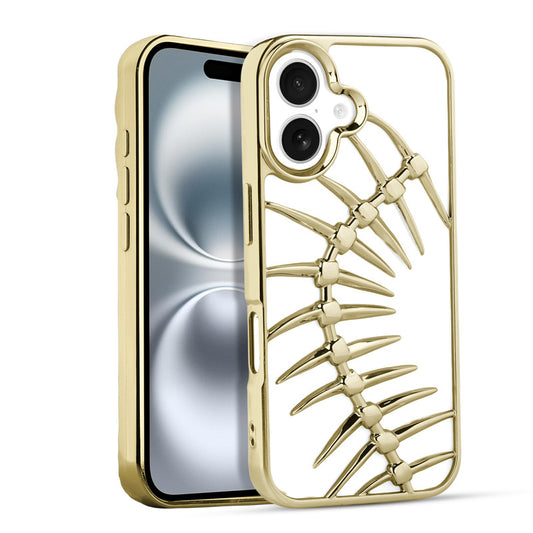 Spine Guard theme Fish Bone Textured Silicone Back Cover for Apple iPhone 16