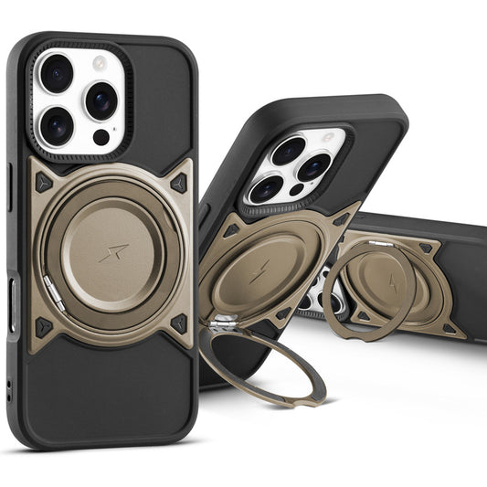 MagSafe Compatible with Metal Finish Ring Stand & Silicone Grip Back Case For Apple iPhone 16 Pro