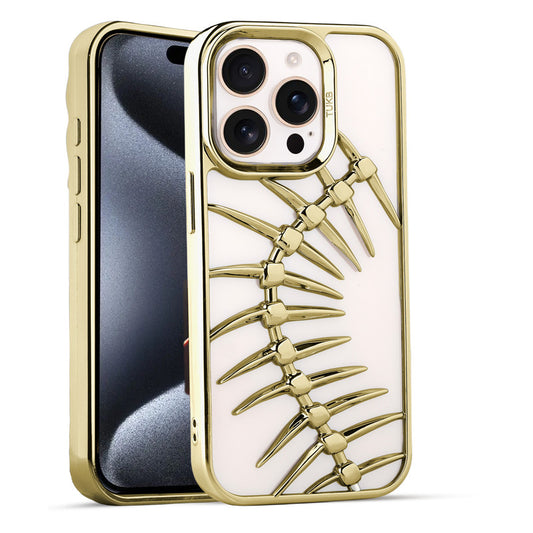 Spine Guard theme Fish Bone Textured Silicone Back Cover for Apple iPhone 15 Pro