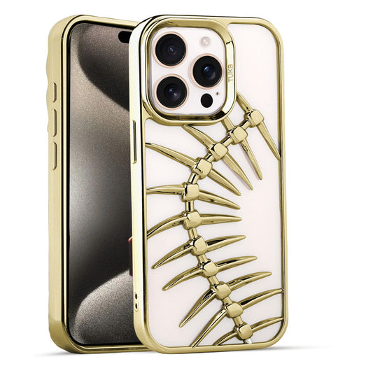 Spine Guard theme Fish Bone Textured Silicone Back Cover for Apple iPhone 15 Pro Max