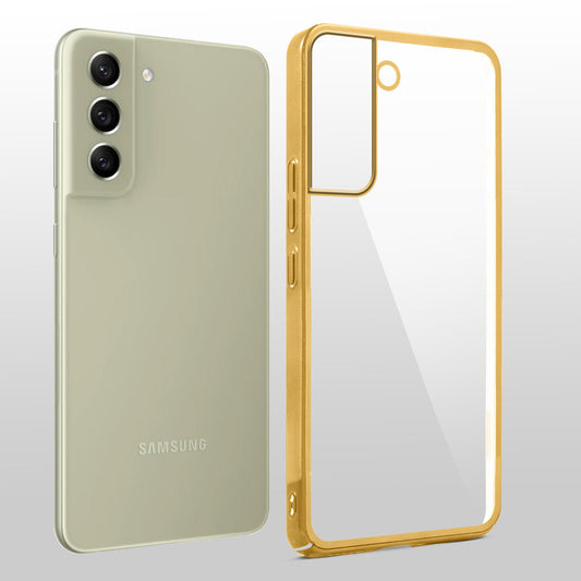Crystal Clear Transparent Premium Shiny colorful Edges Hard Back Case For Samsung S21 FE 5G