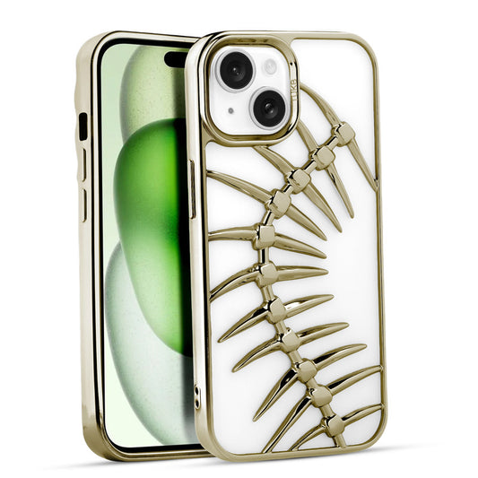 Spine Guard theme Fish Bone Textured Silicone Back Cover for Apple iPhone 15 Plus