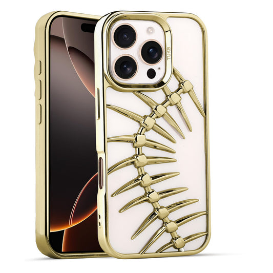 Spine Guard theme Fish Bone Textured Silicone Back Cover for Apple iPhone 16 Pro