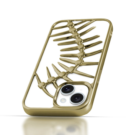 Spine Guard theme Fish Bone Textured Silicone Back Cover for Apple iPhone 15 Plus