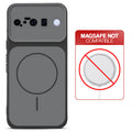 Dual tone silicone Black phone cover for Google Pixel 10 5G showing wireless charging not supported notice