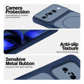 Blue Phone case for Google Pixel 10 5G highlighting raised camera protection, anti-slip texture, and responsive side buttons