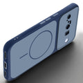 Slim silicone Blue phone case for Google Pixel 10 5G side angle view showing grip texture and precise cutouts