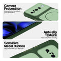 Green Phone case for Google Pixel 10 5G highlighting raised camera protection, anti-slip texture, and responsive side buttons