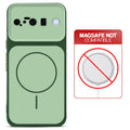 Dual tone silicone Green phone cover for Google Pixel 10 5G showing wireless charging not supported notice