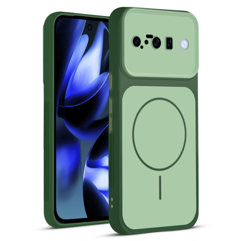 Full protective dual tone Green silicone case for Google Pixel 10 5G showing front and back design coverage