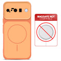 Dual tone silicone Orange phone cover for Google Pixel 10 5G showing wireless charging not supported notice