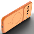 Slim silicone Orange phone case for Google Pixel 10 5G side angle view showing grip texture and precise cutouts
