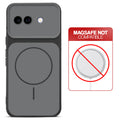 Dual tone silicone Black phone cover for Google Pixel 9A 5G showing wireless charging not supported notice