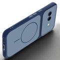 Slim silicone Blue phone case for Google Pixel 9A 5G side angle view showing grip texture and precise cutouts
