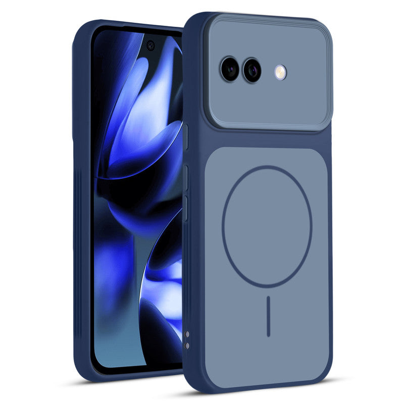 Full protective dual tone Blue silicone case for Google Pixel 9A 5G showing front and back design coverage