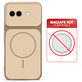 Dual tone silicone Brown phone cover for Google Pixel 9A 5G showing wireless charging not supported notice