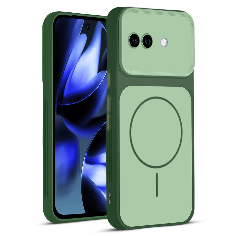 Full protective dual tone Green silicone case for Google Pixel 9A 5G showing front and back design coverage