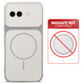 Dual tone silicone White phone cover for Google Pixel 9A 5G showing wireless charging not supported notice