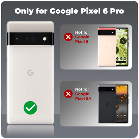 Clear hard back case compatibility guide showing fit for Google Pixel 6 Pro and not compatible with other models