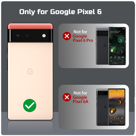 Clear hard back case compatibility guide showing fit for Google Pixel 6 and not compatible with other models