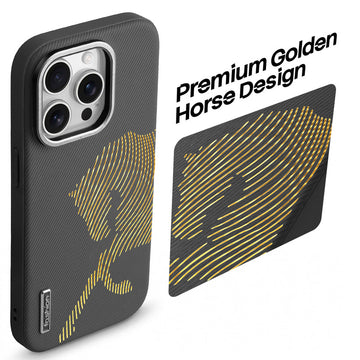Premium Horse Textured MagSafe Case for Apple iPhone 15 Pro Max with Metallic Camera Protection & Microfiber Lining