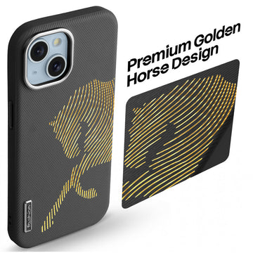 Premium Horse Textured MagSafe Case for Apple iPhone 14 with Metallic Camera Protection & Microfiber Lining