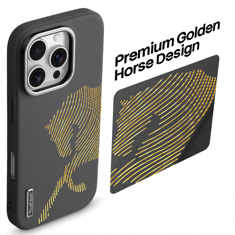 Premium Horse Textured MagSafe Case for Apple iPhone 16 Pro with Metallic Camera Protection & Microfiber Lining